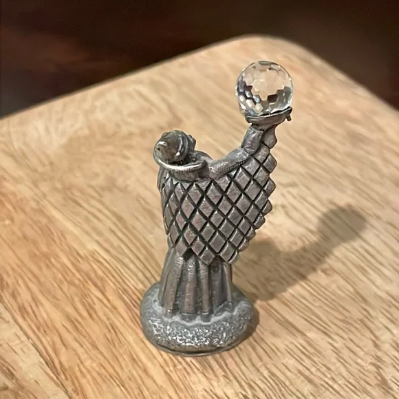 Vintage Pewter Crystal Queen Mini Figure Crystal Ball